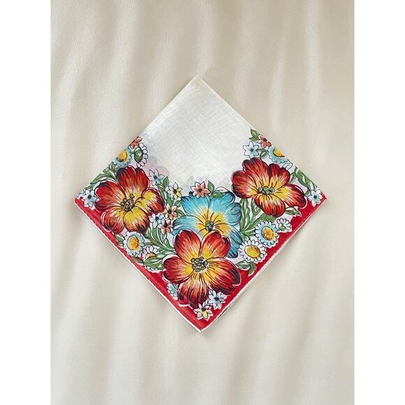 Vintage Cotton Handkerchief Hankie White With Floral - Picture 1 of 5